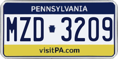 PA license plate MZD3209