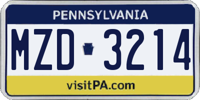 PA license plate MZD3214