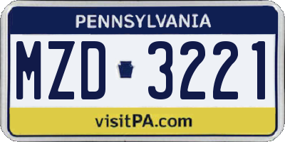 PA license plate MZD3221