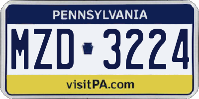 PA license plate MZD3224