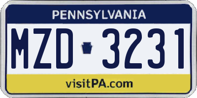 PA license plate MZD3231
