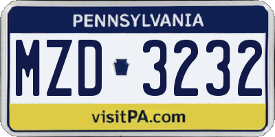 PA license plate MZD3232