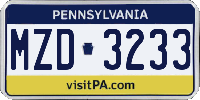 PA license plate MZD3233