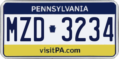 PA license plate MZD3234