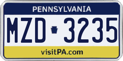 PA license plate MZD3235