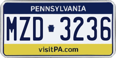PA license plate MZD3236