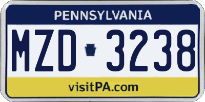 PA license plate MZD3238