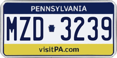 PA license plate MZD3239