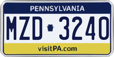 PA license plate MZD3240