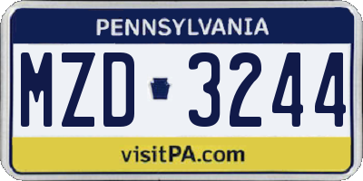 PA license plate MZD3244