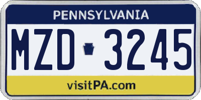 PA license plate MZD3245