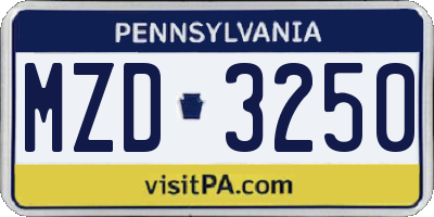 PA license plate MZD3250
