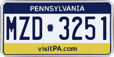 PA license plate MZD3251