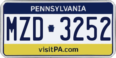 PA license plate MZD3252