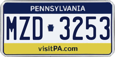PA license plate MZD3253