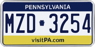 PA license plate MZD3254