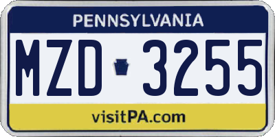 PA license plate MZD3255