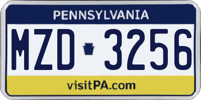 PA license plate MZD3256
