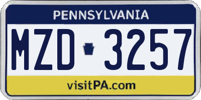 PA license plate MZD3257