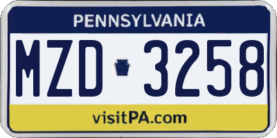 PA license plate MZD3258