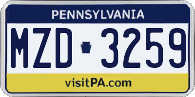 PA license plate MZD3259