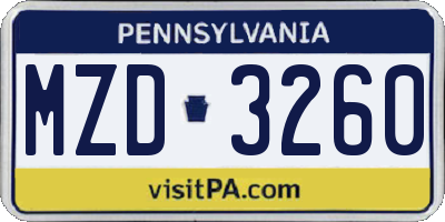 PA license plate MZD3260