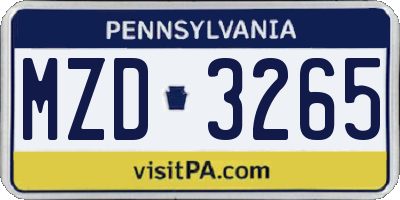PA license plate MZD3265