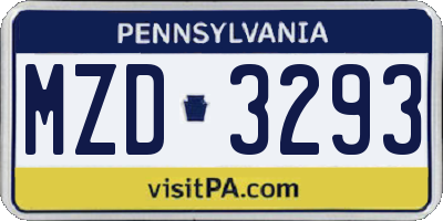 PA license plate MZD3293