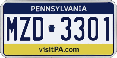 PA license plate MZD3301
