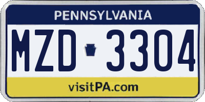 PA license plate MZD3304