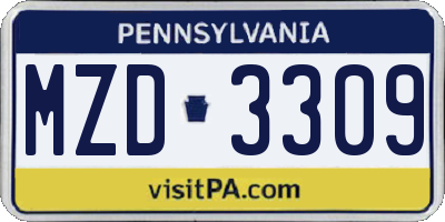 PA license plate MZD3309