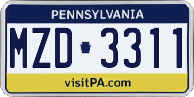 PA license plate MZD3311