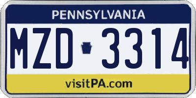 PA license plate MZD3314