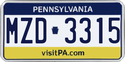 PA license plate MZD3315