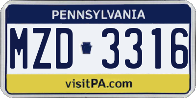 PA license plate MZD3316