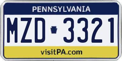 PA license plate MZD3321