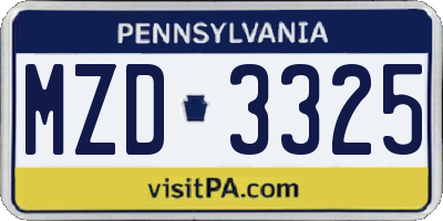PA license plate MZD3325