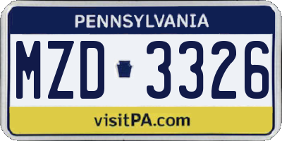 PA license plate MZD3326