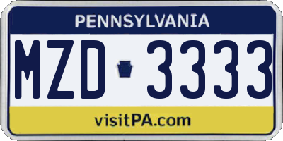 PA license plate MZD3333