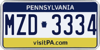 PA license plate MZD3334