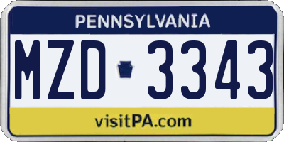 PA license plate MZD3343