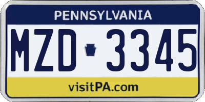 PA license plate MZD3345