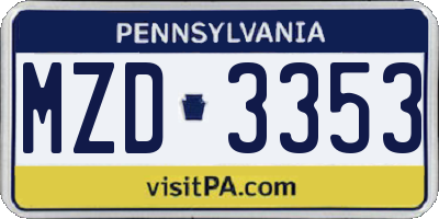 PA license plate MZD3353