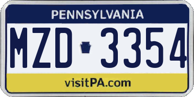 PA license plate MZD3354