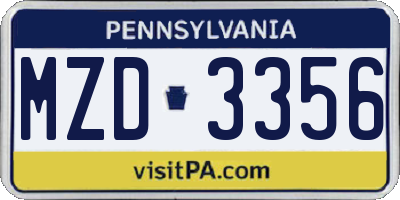 PA license plate MZD3356