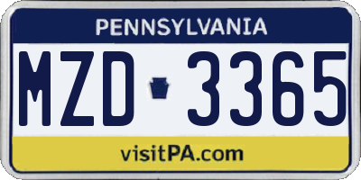 PA license plate MZD3365