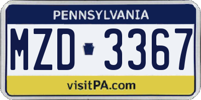 PA license plate MZD3367