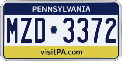 PA license plate MZD3372