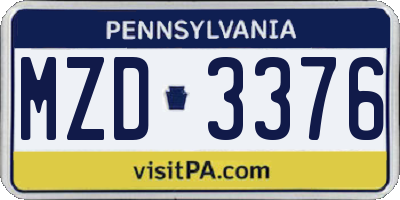 PA license plate MZD3376