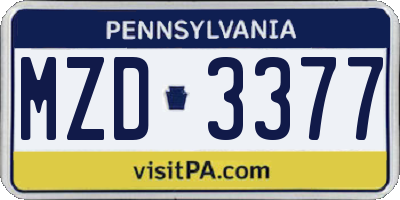 PA license plate MZD3377